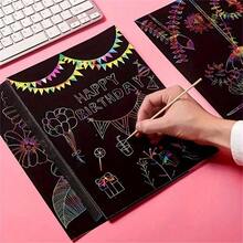 20pcs Scratch Paper+2 Bamboo Pens ,Scratch Rainbow Art Paper Scratch Painting Kit With 2 Bamboo Stick Birthday Party Holiday GiftGift,Amazing Gift