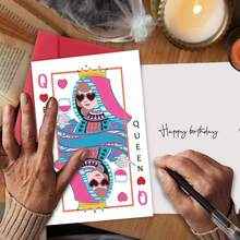 1 pieza Tarjeta de cumpleaños divertida, Tarjeta de cumpleaños de la Reina de Corazones, Tarjeta de cumpleaños de moda con sobre, adecuada para mamá, novia, hermana, hija, artículo especial, linda y elegante