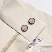 The Latest Men's Solid Color Suit Two-Piece Set With Lapel Collar And Double Breasted Buttons For Four Seasons, Men's Business Suit, Formal Business Casual Wedding Dress - 米色 - 查看 8