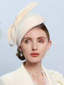 White Wool Felt Beret Fascinator Hat For Women Lady Church Tea Party Church Wedding Cocktail Winter Elegant Top Hats With Bow Veil