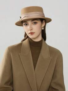 1 peça chapéu de feltro de lã com estampa floral francesa, cetim com strass, acabamento na cintura, chapéu de feltro de lã 100% feito à mão, aba larga, moderno e versátil, lançamento de 2025