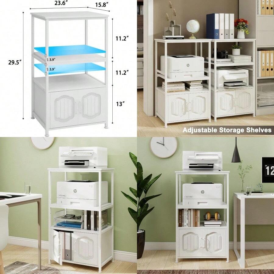 MX  Natwind 4 Tier Printer Stand With File Cabinet Vertical Filling Cabinet With Adjustable Open Shelves Decorative Wood Printer Shelf With Storage For Home Office White - trắng - Xem 1