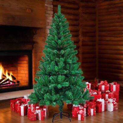 7Ft Christmas Pine Tree High Quality Hinged Artificial Festive Christmas Pine Tree, Wish You Have A Merry Christmas, Suitable For Home, Office, Party Decorations, Easy To Assemble, Metal Hinge And Base Home Decor Christmas Decorations Room Decor Winter