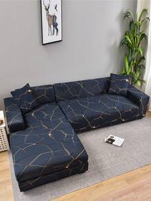 1 capa de sofá estampada em seda leitosa + 1 fronha de 42 x 42 cm, capa de sofá minimalista estilo country americano com estampa geométrica, capa protetora de sofá com elastano elástico para espreguiçadeira em formato de L, 1/2/3/4 lugares - Azul marinho - Ver 5