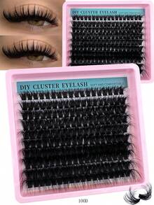 200pcs/180pcs/160pcs/140pcs/120pcs 8D Luxury Fluffy DIY Cluster Lashes - 14-20mm Mixed Length Eyelash Extension 0.07mm Russian D Curl Thick And Reusable Dramatic Lashes For Beginners Easy To Use - 10 Rows (60D/80D/100D/120D/160D/200D Variety Pack) - D - 查看 12