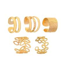 5pcs Women's Leaf Shaped Non Pierced Fake Ear Cuff Earrings Gold Jewelry Set