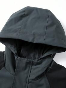 Men Outdoor Casual Windproof Patchwork Hooded Jacket, Fall - Teal Blue - View 3