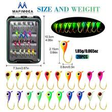 MAFIMOEA 20 piezas Conjunto de señuelos de pesca de hielo que brillan en la oscuridad, caja de almacenamiento exquisita y conveniente, mejor accesorio para la pesca de invierno, adecuado para percas y black bass del norte