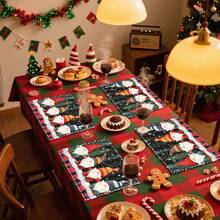 1 set/1 pièce/4 pièces/6 pièces Sets de table motif Lutin de Noël et Sapin de Noël, sets de table rectangulaires en polyester lavables en machine, protège-tables, sets de table isolants thermiques, décorations de table de restaurant, fournitures de fête, décorations de Noël pouvant être offerts en cadeau