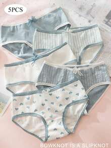 Women's 5pcs Cute Fresh Fashion Butterfly Embellished Skin-Friendly Comfortable Breathable High Elasticity Mid-Waist Triangle Panties