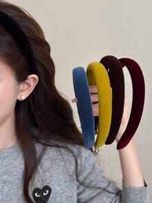 1条纯色休闲针织海绵发带，女士适用，适合日常佩戴，四季皆宜。 - 彩色 - 查看 1