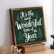 Wall Pediments 1Pc Christmas Wall Art Wood Frame Sign Christmas Holiday Atmosphere, Pine Tree Pattern, Handwritten Calligraphy Style Wall Art Paintings Ideal Gift For Living Room Bedroom Corridor Wall Decor Room Decoration Ready To Hang 8*8inch,2D Flat Christmas Decorations Home Christmas Gifts Christmas Decor