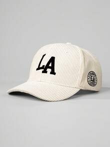 1pc Embroidered LA Front & Side Corduroy Baseball Cap, Outdoor Sun Protection Casual Hat Suitable For Autumn/Winter Outdoor Activities, Travel, Unisex Y2K Style For Young Adults
