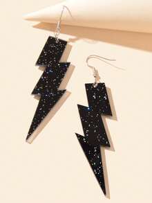 1 Pair Retro Shiny Black Acrylic Lightning Bolt Pendant Earrings, Suitable For Women To Wear To Parties And Daily - Black - View 3