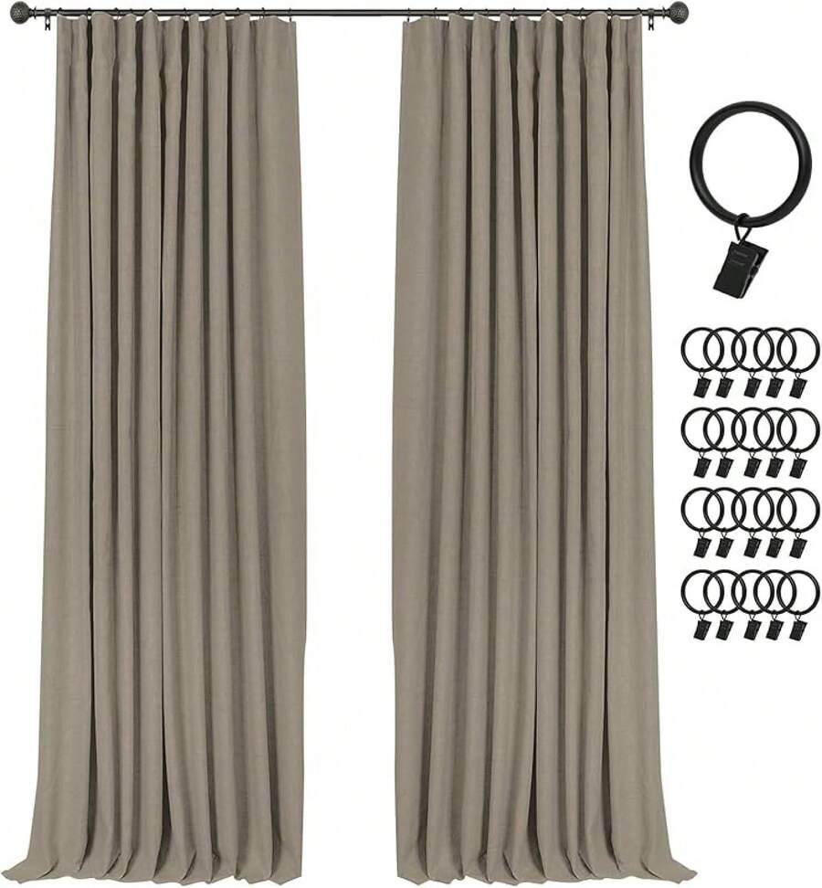 % Blackout Curtains Bedroom, 84 Inch Long Blackout Curtains, Clip Rings Linen Drapes, Thermal Insulated Room Darkening Living Room, 2 Panels - Beige, W50xL84, Bedroom Decor - 虛假的 - 查看 1