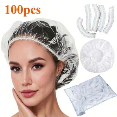 50/100 件男女通用一次性浴帽 - 大号防水塑料发套，男女通用沙龙品质，深层护理和头发护理的理想选择，混合颜色/白色