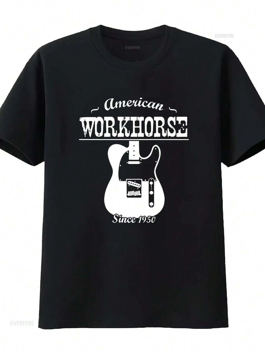 American Workhorse Telecaster Since 1950 Guitar Tee T-Shirt Cotton Vintage Vintage Washed Unisex Designer Clothes Fashion Camisetas - 黑色16 - 查看 1