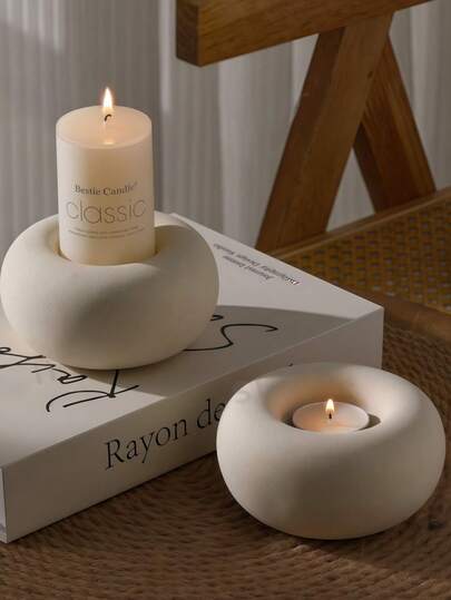 1 件北欧现代简约陶瓷白色烛台摆件圆形烛台桌面家居餐桌婚礼节日装饰