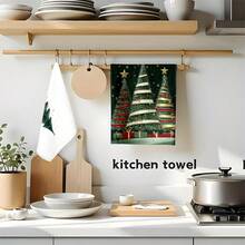 1 pieza/2 piezas/100 piezas Toallas de cocina con estampado de árbol de Navidad, toallas de platos, adecuadas para decoración de interiores de restaurante, cocina, baño, decoración de fiestas, regalos navideños, pueden ser entregados como regalos de Navidad