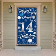 D14th Birthday Decorations For Boys Girls Happy 14th Birthday Banner Large Size Blue Silver Birthday Backdrop Banner For 14 Years Old Anniversary Birthday Party Photo Prop Booth Background Deco10 - 藍色 - 查看 2