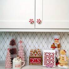 IDOLPACK Holiday Christmas Knob Cover Set - Red Mint & Snowflake Design, Durable Plastic, Easy To Clean, Great For Kitchen, Bathroom And Home Decor, Christmas Decoration