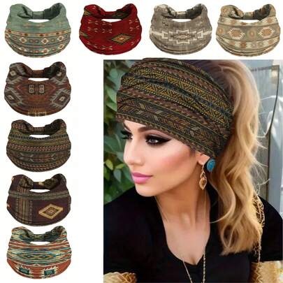 1/4/8 件波西米亚风格女士头带，柔软舒适，适合瑜伽、健身和日常佩戴吸汗带秋冬发带女士度假装束发饰女士头巾冬季头巾