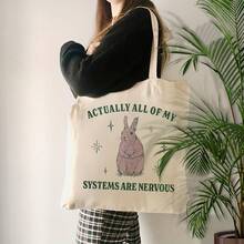 Actually All Of My Systems Are Nervous Funny Mental Pattern Tote Bag Travel Daily Commute Canvas Shoulder Bag Women Can Reusable Shopping Bag, Best Her, Fashionable Folding Shoulder Bag