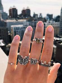 1pc Simple Unique 925 Sterling Silver Butterfly Ring Women Fine Jewelry Gift - Bạc - Xem 2