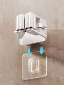 8/4pcs Hanging Mop Storage Rack With Locks, Bathroom Drill-Free Mop Clip Hanger Hooks, Plastic Broom Storage Rack, Wall-Mounted Mop And Broom Organizer Clips, Adhesive Mop Storage Rack, Multi-Function Tool Organizer Clips For Bedroom, Garden, Bathroom, Home, Dorm, Space-Saving Storage Holder, Cleaning Accessories, Household Tools - White - View 6