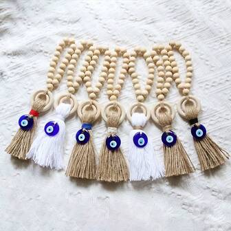 Door Handle Decorative Pendant - Evil Eye Car Charm With Yarn Tassel For Rearview Mirror - Blue Eye Beaded Hanging Ornament - Unique Gift Idea