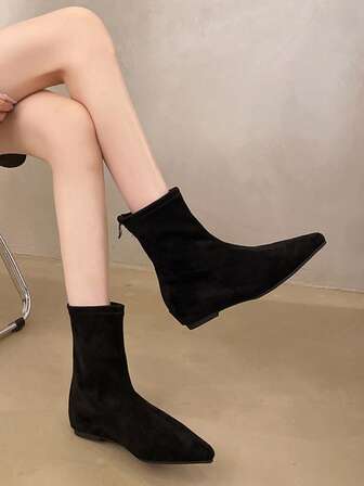 Ghete cu toc înalt Maillard pentru femei, cizme vintage maro din piele întoarsă, cu vârful ascuțit, toc gros, elastice, slim fit, pentru toamnă/iarnă