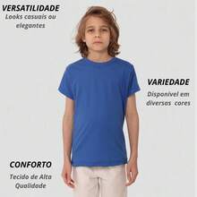 Camiseta Infantil Juvenil Menino 100% Algodão Premium Varias Cores Unissex - Azul Royal - Visão 7