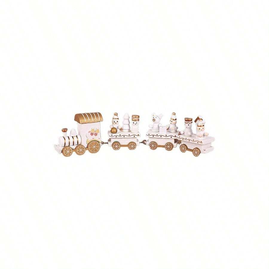 Tren de Navidad de Madera con Figura de Reno Soldado de Mueco de Nieve, Adorno de Tren de rbol de Navidad Pintado para Festivales de Navidad, Fiestas Navideas, DecoracinBlanco - Blanco - Ver 1