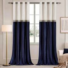 Vintage Velvet Curtains For Living Room 84 Inches Long Ivory Navy 2 Panels Set Window Treatment Retro Curtain Embroidered Floral Drapes Blackout Curtains - 藏蓝色 - 查看 1