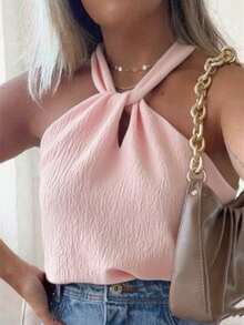 Jemmy Fashion Duna Tank Top With Lining Top Twist Front, Size P M G Gg, Has White Black Beige Blue Green Pink Orange - 淺粉色 - 查看 1