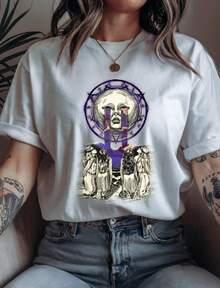 Gothic  T-Shirt Occult Rave Crying Moon Graphic Tee - White - View 1