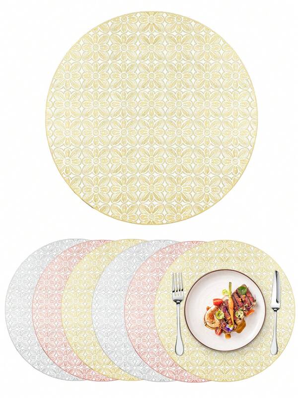 1-100 Stücke goldfarbene runde einfache PVC Tischsets, waschbar, leicht zu reinigen, abwischbar, rutschfest, hitzebeständig, Dekoration für Feiertage, Hochzeiten und Partys