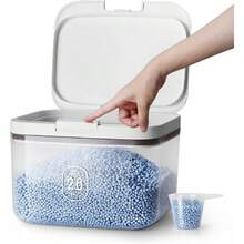 Laundry Detergent Dispenser With One-Touch Lid, For Laundry Room Organization. Transparent PET Laundry Powder Container With Measuring Cup. Laundry Gel Ball Containers Available In 2.8L, 4.5L And 5.5L Sizes.