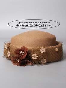 1 peça 2025 Outono/Inverno Novo Chapéu Francês Elegante de Malha com Flores, Chapéu de Presente Decorativo Feminino de Lã Pura Australiana e Linho de Seda, Chapéu Aristocrático Feminino, Chapéu Tigela com Moldura de Renda