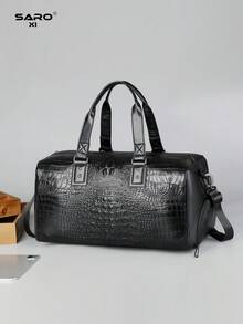 saroxi 1 件男士周末旅行包，大容量，斜挎包和手提包，时尚休闲运动包带鞋隔层，适合旅行和通勤，PU 皮革，黑色