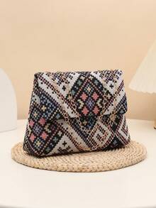 Fashionable Colorful Retro Geometric Jacquard Crossbody Bag