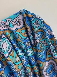 Đầm ngắn tay cổ chữ V họa tiết hoa màu xanh dương dành cho nữ cỡ lớn, phong cách Bohemian, thích hợp mặc đi biển, dự tiệc âm nhạc, nghỉ dưỡng nhiệt đới, thanh lịch mùa hè. - Màu xanh lam - Xem 7