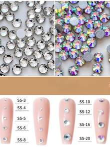 1440 viên đá trang trí móng tay, đá pha lê Séc đáy phẳng siêu sáng bóng không rơi, màu bạc trắng óng ánh AB, đá giả móng tay, phụ kiện làm móng, đá quý trang trí móng. - Nhiều màu - Xem 7