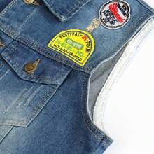 Icebanner Classic Men's Denim Vests Jacket Cowboy Punk Hip Hop Vest Wash Jean Waistcoat Embroidered Motorcycle Motorbike Riding Waistcoats - 黑色 - 查看 4