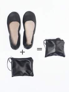 4-Season Black Lightweight Breathable Round Toe Soft Bottom Versatile Ballet Flats, Foldable Slip-On Indoor Shoes For Women, Comes With Matching Storage Bag - Black - View 6