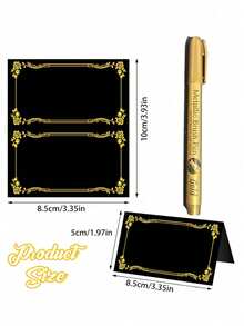 50/30 Peças Elegantes Cartões de Lugar Pretos com Folha de Ouro, Cartões Dobráveis com Bordas de Folha de Ouro, Cartões de Lugar Pretos e 1 Caneta Dourada, Adequados para Casamentos, Menus, Bufês, Festas, Eventos, Formaturas, Cartões Florais, Cartões de Feriados