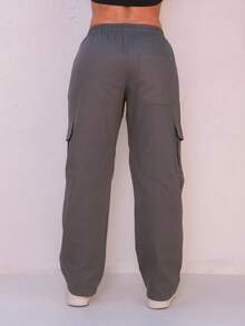WOMEN'S SKATEBOARD WIDE TWILL CARGO JOGGER PANTS, CASUAL, 5 POCKETS, DRAWSTRING CLOSURE, UNISEX FASHION - 深灰色 - 查看 6
