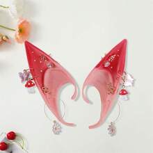 Halloween Cosplay Elf Ears Mushroom Flower Crystal Design Fairy Ear Accessories For Women Party Costume - 玫紅色 - 查看 5