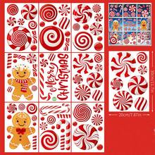 Weihnachts-Lebkuchenmann Zuckerstange Fröhliche Weihnachten Muster Statische Abziehbilder, einfach anzubringen und ohne Kleber zu entfernen, geeignet für Einkaufszentren, Büros, Wohnzimmer, Esszimmer, Schlafzimmer, glatte Glasoberflächen