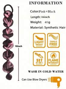 16inch Bubble Braid Synthetic Braids, Ombre Wig For Sweet & Cool Girls, Natural Crimped Long Braid, Ponytail